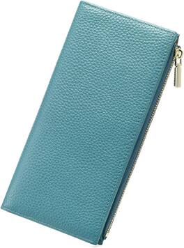 Wikistore - Slim Wallet for Women RFID Blocking Credit Card Holder Vegan Pebble Leather - Blue