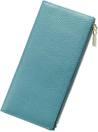 Front. Wikistore - WIKISTORE Slim Wallet for Women RFID Blocking Credit Card Holder Vegan Pebble Leather Blue - Blue.