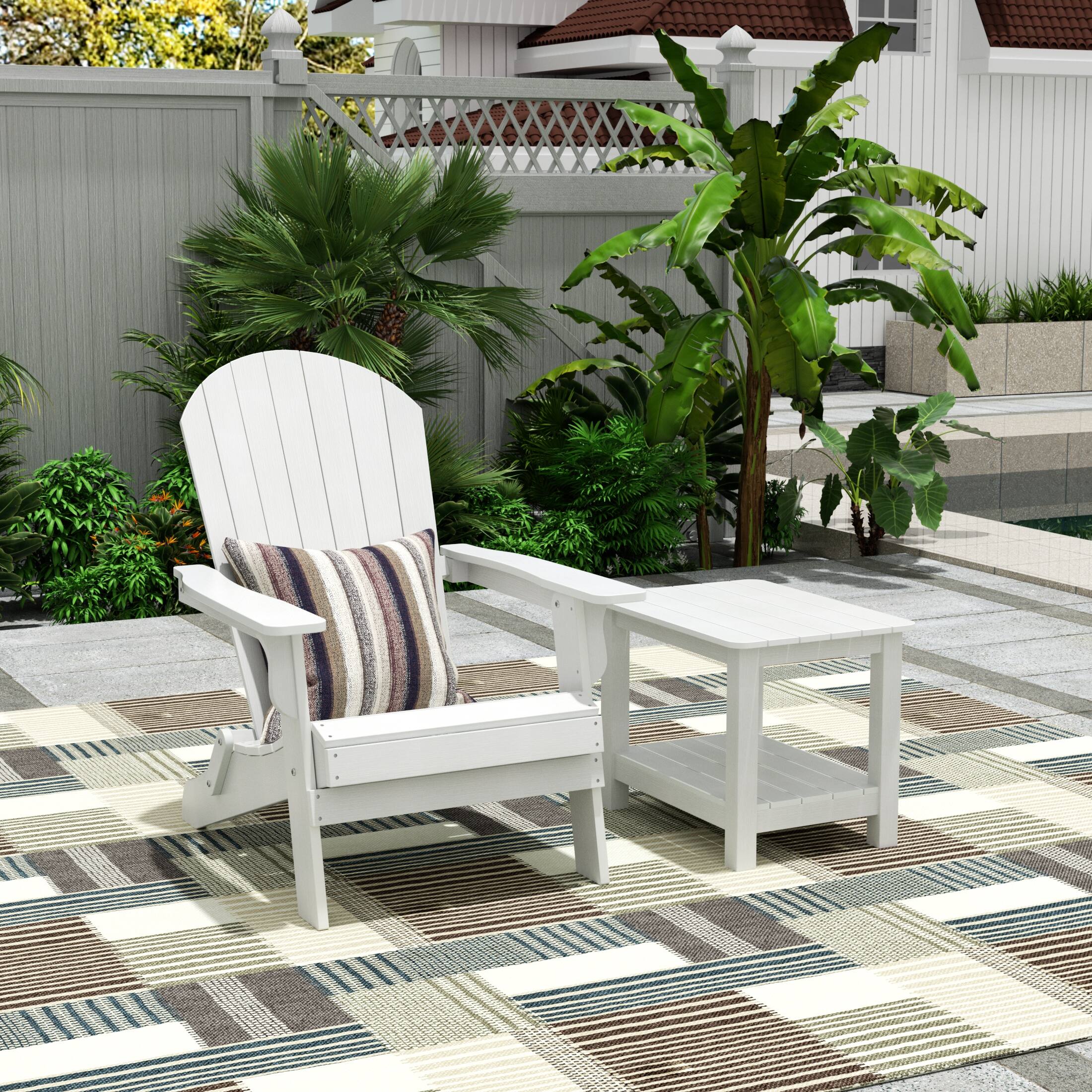 Angle. WestinTrends - WestinTrends Tuscany HIPS Outdoor Folding Adirondack Seashell Chair With Side Table - White.