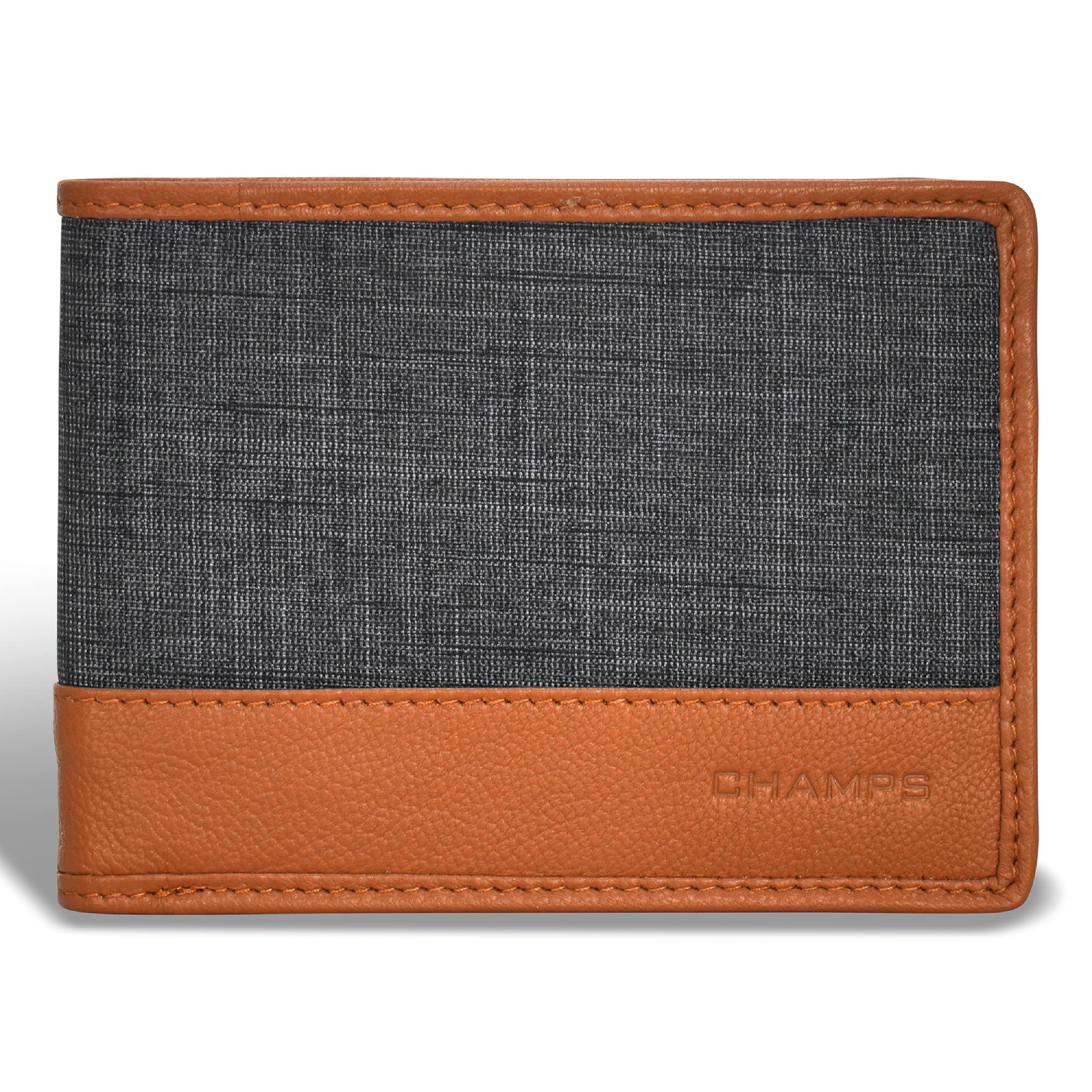 Front. Champs - Denim Collection Leather Bi-Fold Wallet - TanBlack.
