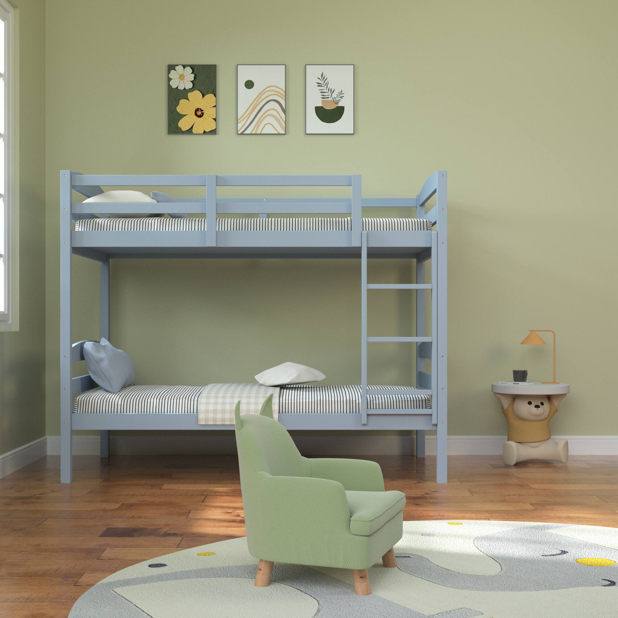 Angle. Vaczon - Twin-Over-Twin Bunk Bed Wood Bunk Bed for Kids Bedroom, Durable Solid Hardwood Frame - Gray.