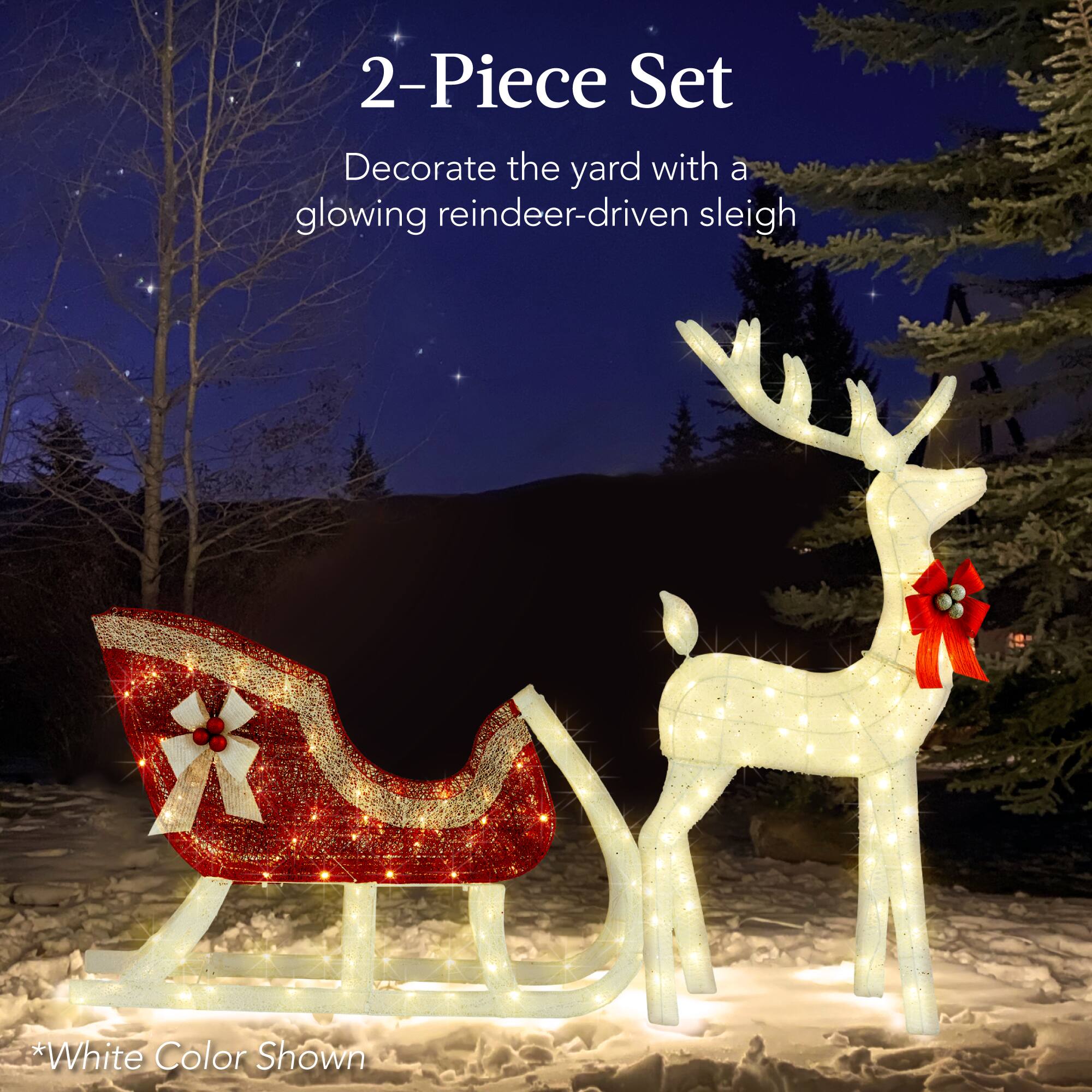 2-Piece Set  
Decorate the yard with a glowing reindeer-driven sleigh  
*White Color Shown