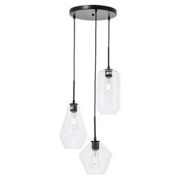 Living District - Gene 3 light pendant - Black And Clear Glass