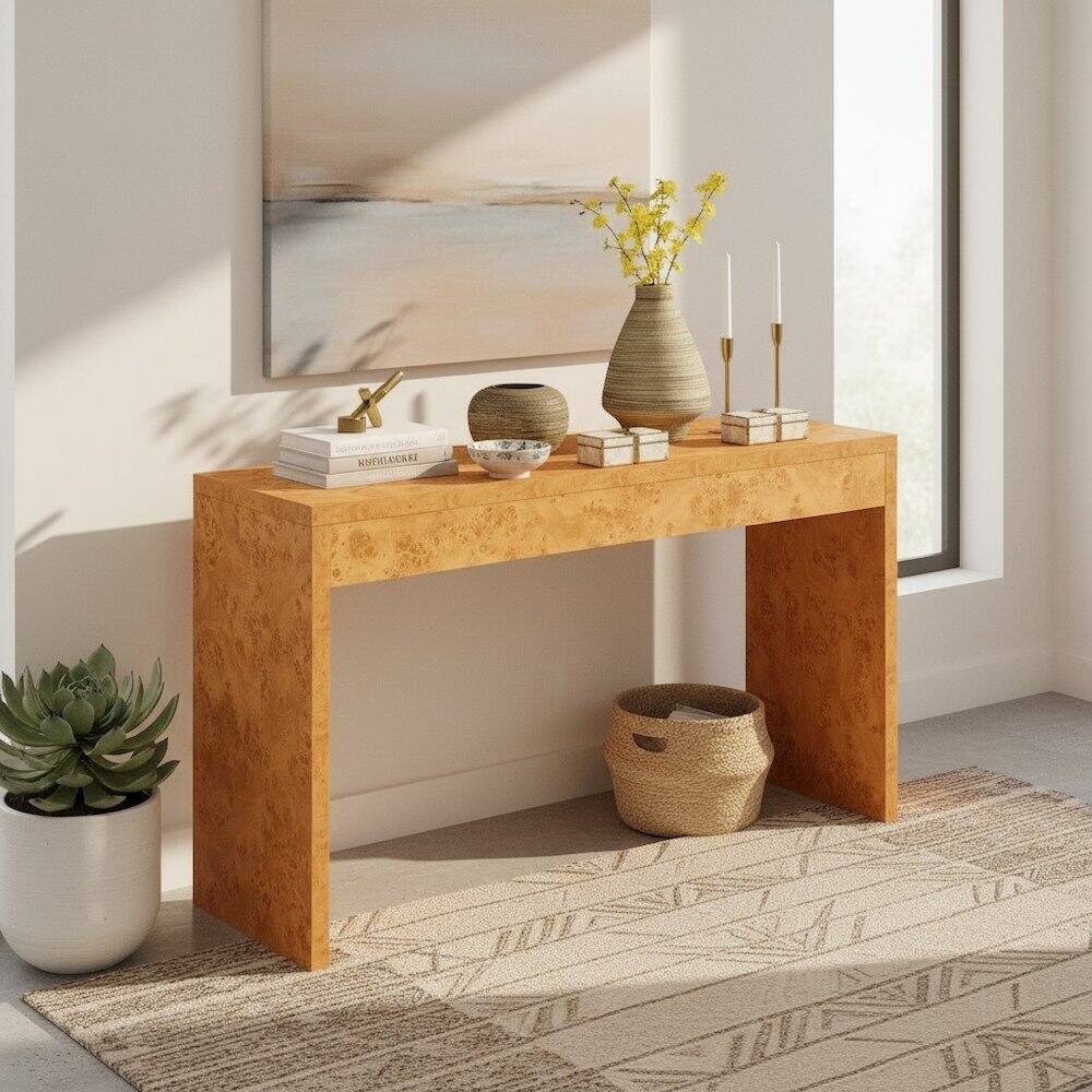 Alt View 1. FurniFact - Console Desk Hall Table with Burl Finish - Light Burl.