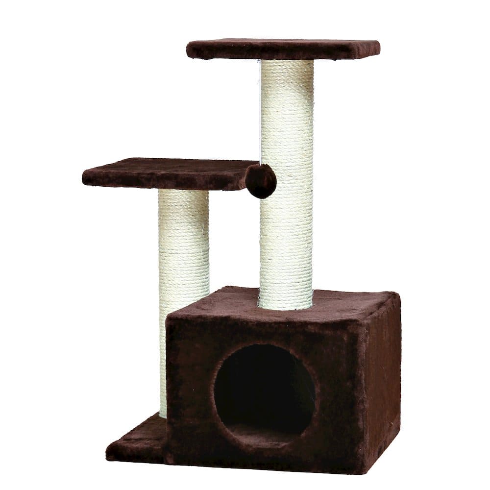 TRIXIE - Valencia Plush & Sisal 3-Level 28" Cat Tree with Scratching Posts & Condo - Brown