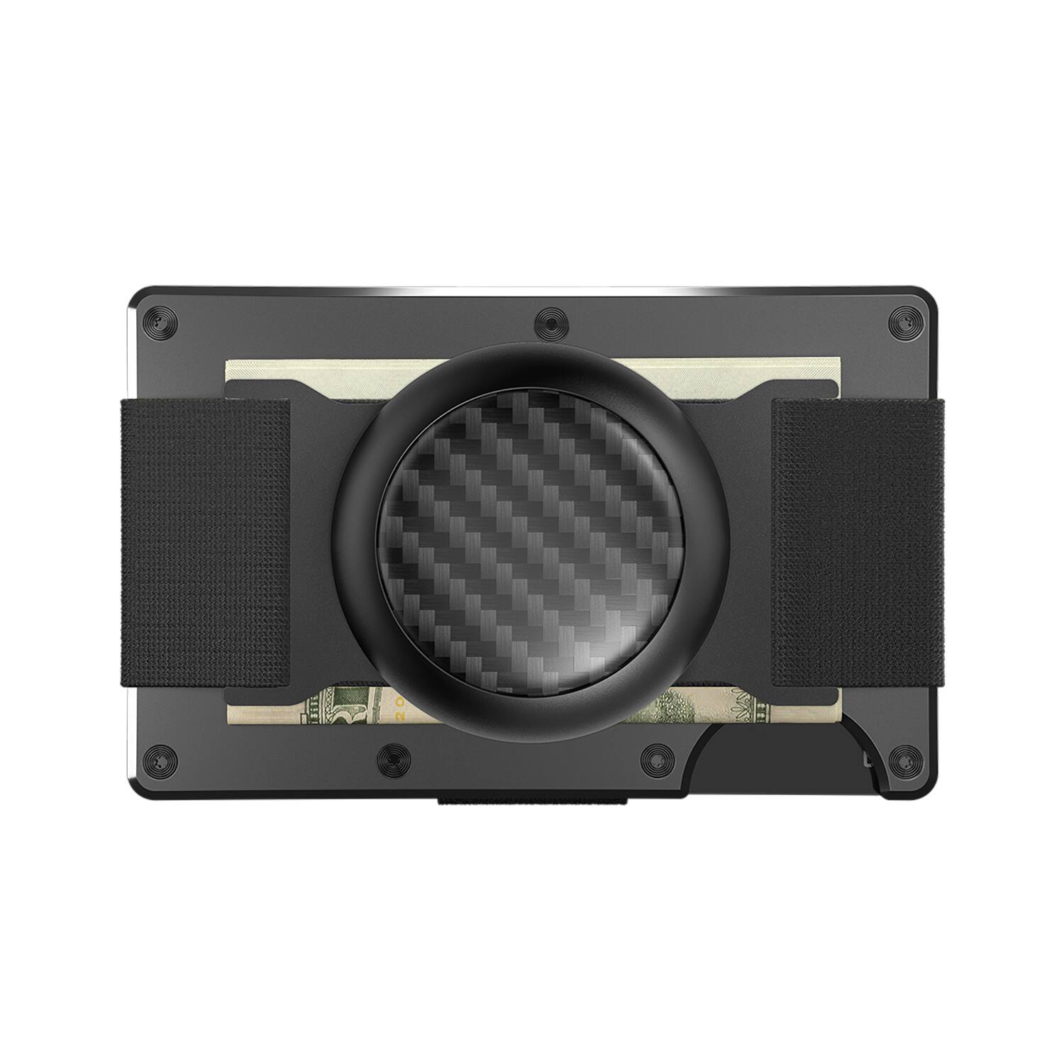 Left. The Ridge Wallet - CARBON FIBER AIRTAG CASH STRAP - Silver.