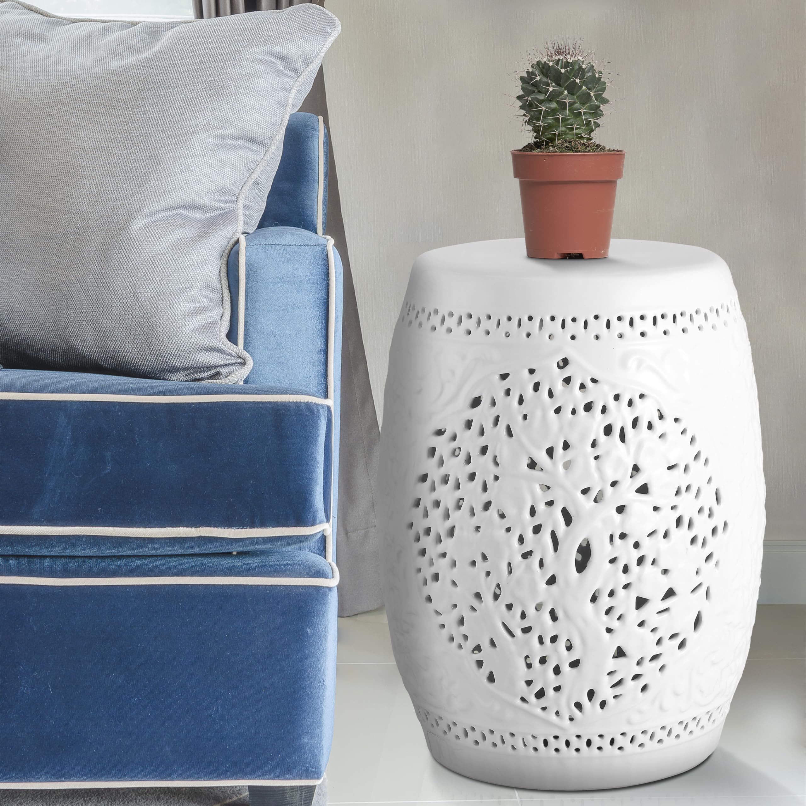 Alt View 1. JETRANSPORT - Tbl1002a Tree Of Life 18" Ceramic Indoor outdoor Garden Stool Contemporary Modern Transitional Side Table - Default.