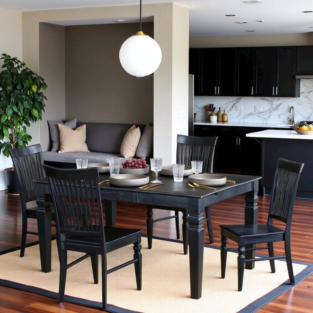 Alt View 4. FurniFact - Black 5 Piece Dining Table Set with Chairs - Black & Cherry.