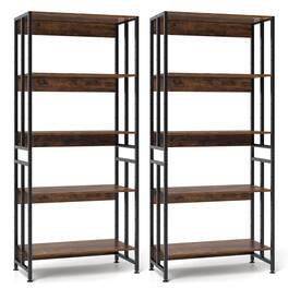Costway - 2 PCS 5 Tier Bookshelf 62" Tall Bookcase with Tiltable Shelves Display Storage Rack - Brown