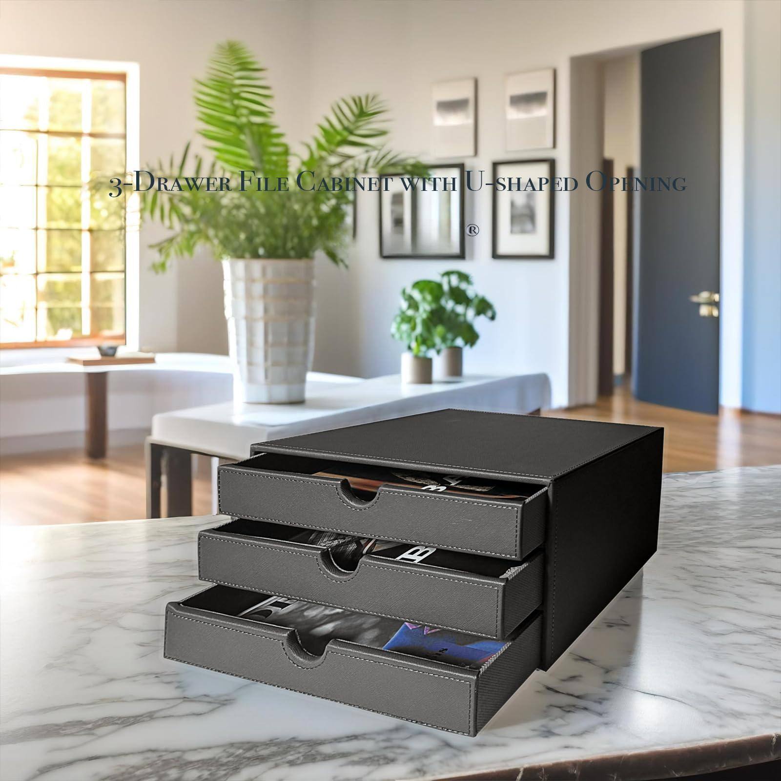 3-Drawer File Cabinet with U-Shaped Opening