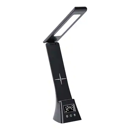 Front. Cluzine - LED Desk Lamp with 15W Wireless Charger, 3 Color Modes, Clock Display, Foldable for Home & Office.