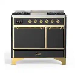 ILVE - Majestic II 40 inch Dual Fuel Range with 6 Burners + Griddle (Natural Gas, Graphite Matte, Brass Trim) - Graphite Matte