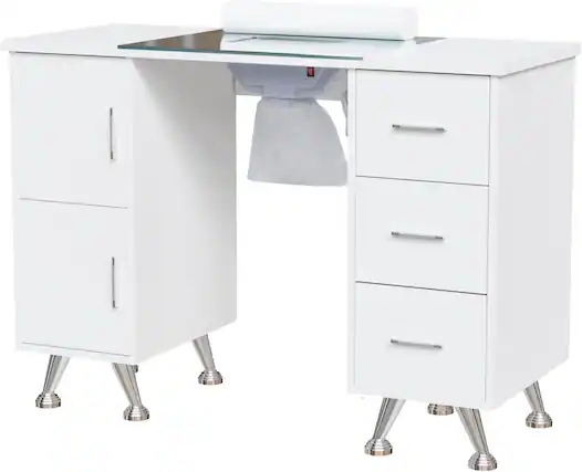 Front. Winado - Manicure Table with Built-in Dust Collector, Glass Top, Drawers & Wrist Rest - White.