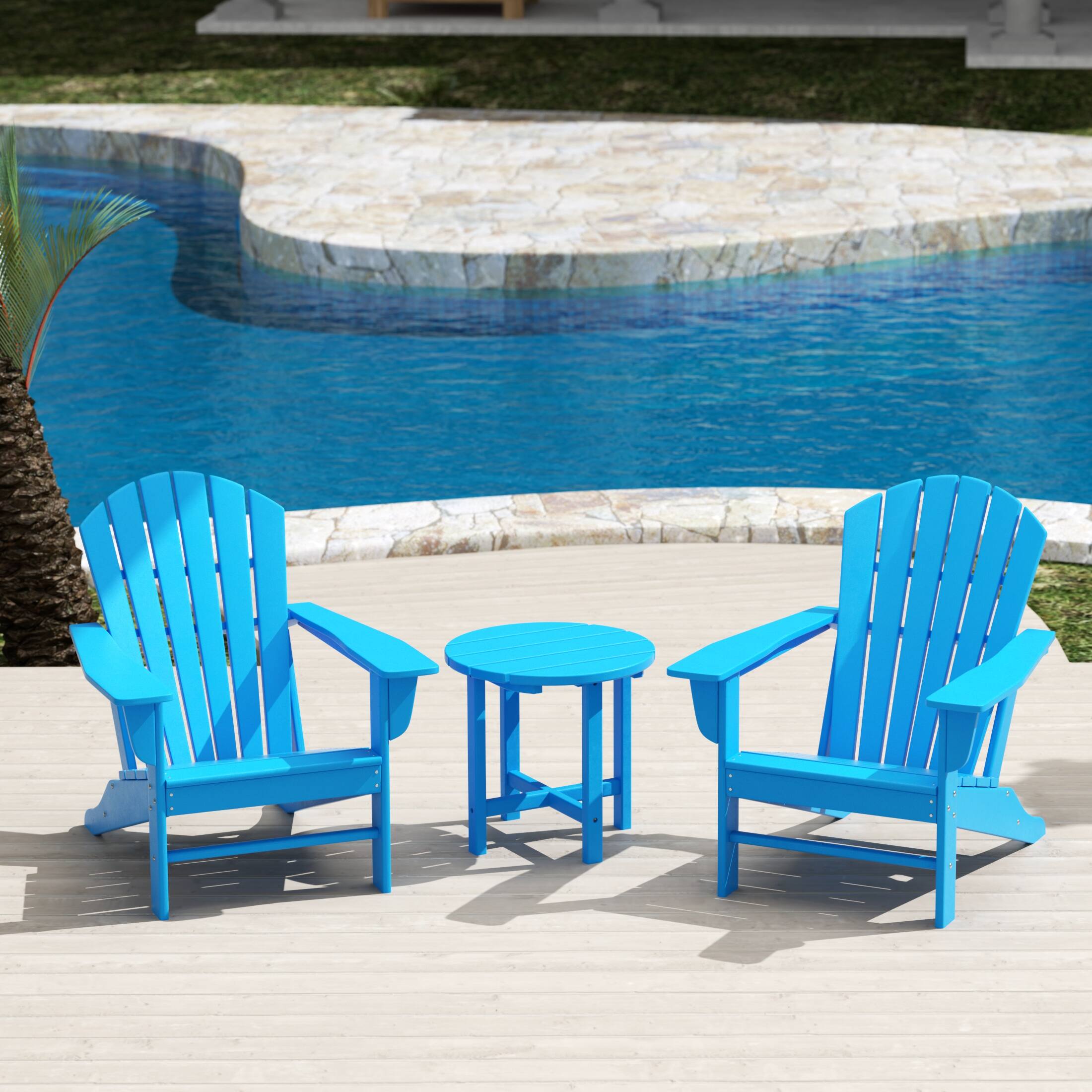 Angle. WestinTrends - WestinTrends Dylan 3-Piece Outdoor Adirondack Chair with Side Table Set - Pacific Blue.
