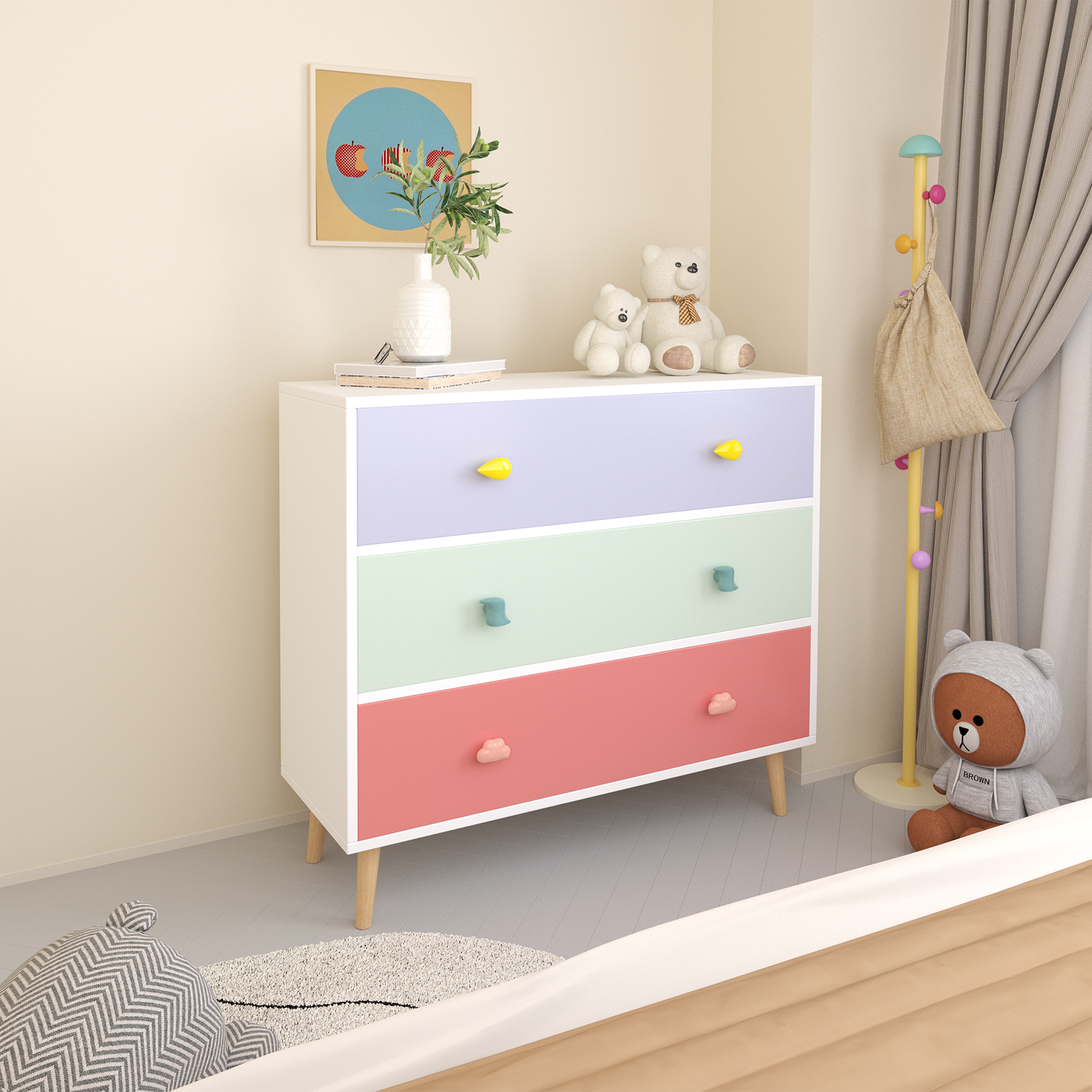 Back. Z-Edge - Kids 3 Drawer Dresser, Baby Nightstand for Bedroom, Storage Cabinet for Toddler Child for Living Room, Toddler Room - Colorful.