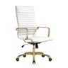 LeisureMod - Harris Ergonomic High-Back Office Chair Leather Upholstery, Adjustable Swivel, Tilt, and Gold Stainless Steel Frame - White