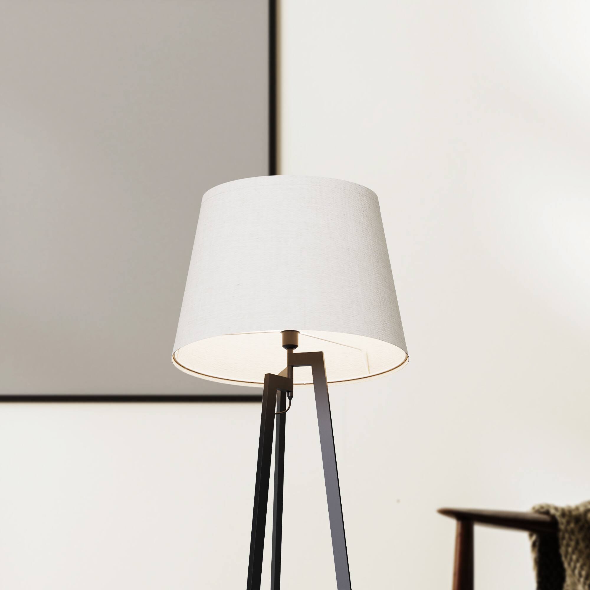 Angle. Infibrite - Architectural Tripod 64 Inch Floor Lamp with Textured Shade, E26 Bulb Compatible - White.