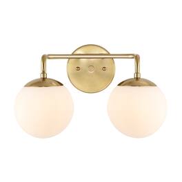 Jonathan Y - Louis Parisian Globe 15" 2-Light Metal/Frosted Glass Modern Contemporary LED Vanity - Brass Gold