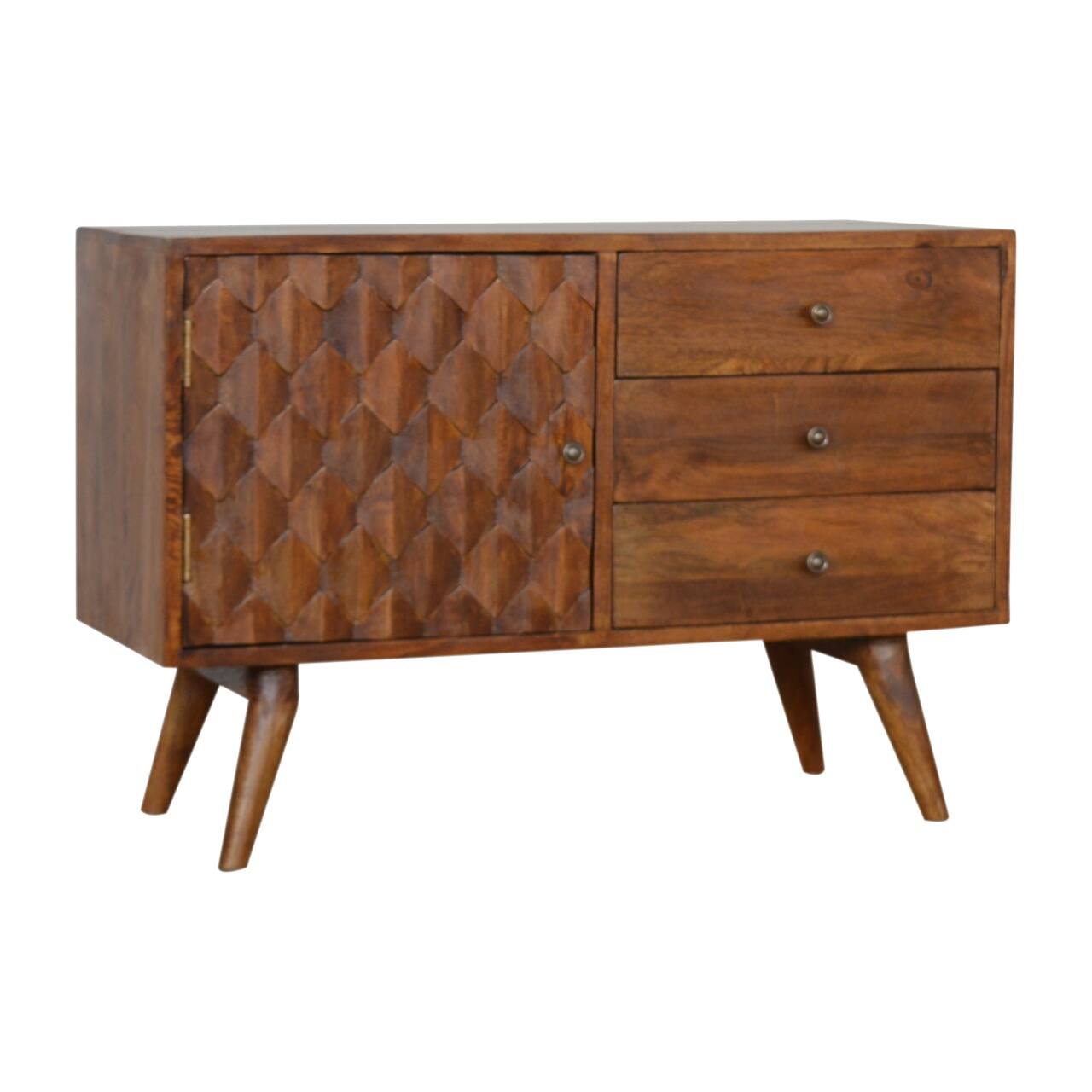 Left. Artisan Furniture - Artisan Furniture Solid Wood Carved Chestnut Sideboard, 3 Drawers, 1 Door, Dark Brown - Dark Brown.