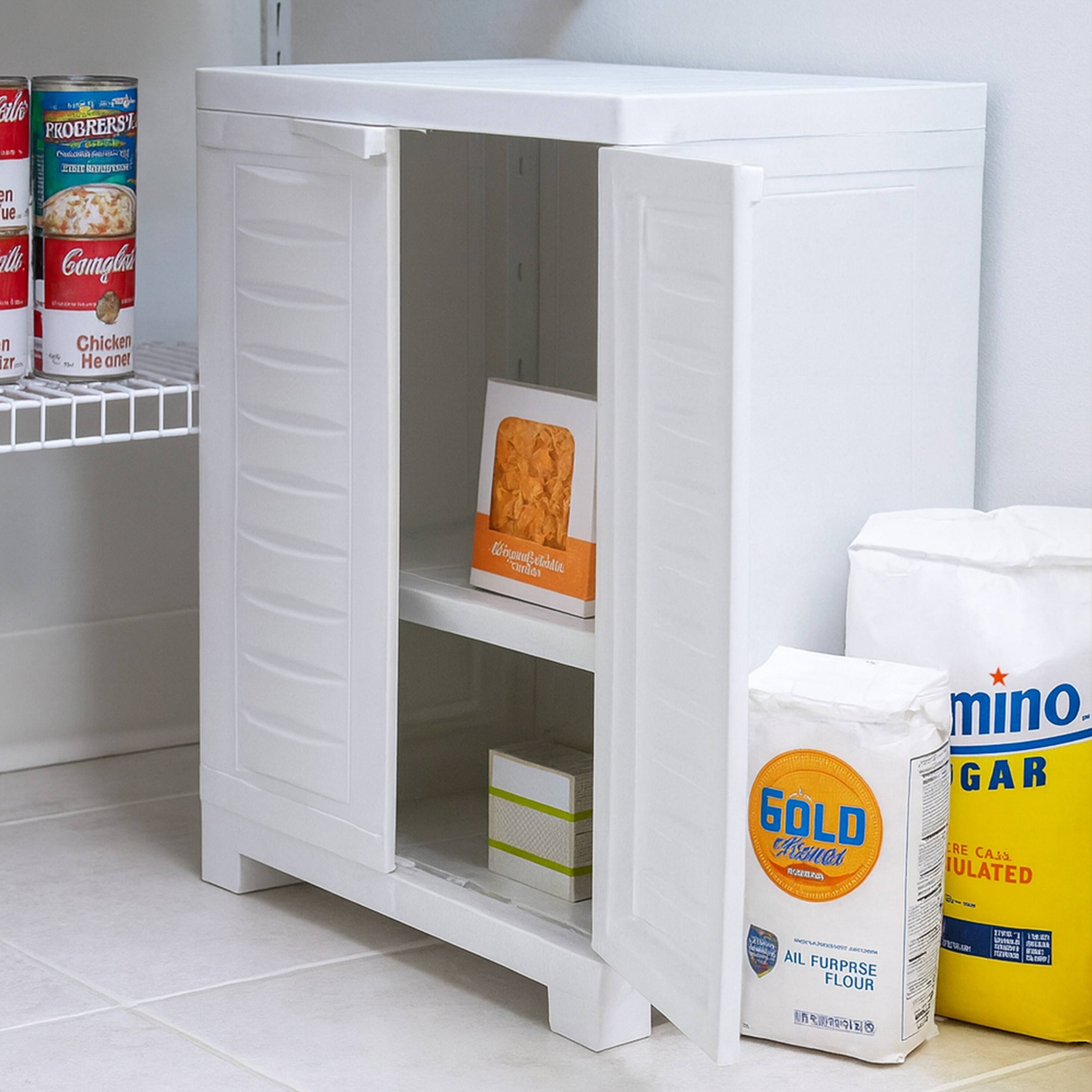 Sure, here is the corrected and grouped text from the image:

**Top Shelf:**
- Calbee
- PROBERRS' Chicken Heinz
- Chicken Heinz

**Middle Shelf:**
- Calbee
- Chicken Heinz

**Bottom Shelf:**
- Calbee
- Chicken Heinz

**Right Side:**
- GOLD FLOUR
  - All Purpose Flour
  - Enriched
  - 5 lb
- mino
  - GAR
  - ULTRACAL
  - ULTRACAL
  - 5 lb

**Inside the Cabinet:**
- Calbee
  - Chicken Heinz

**Additional Text:**
- PROBERRS' Chicken Heinz
  - 100% Natural Ingredients
  - No Preservatives
  - No Artificial Colors or Flavors
  - 100% Natural Chicken
  - 100% Natural Chicken Flavor
  - 100% Natural Chicken Broth
  - 100% Natural Chicken Stock
  - 100% Natural Chicken Flavoring
  - 100% Natural Chicken Broth
  - 100% Natural Chicken Stock
