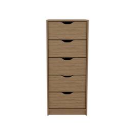 TuHome - Basilea Tall Narrow Dresser, Pull Out System, Five Drawers - Natural Oak
