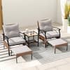 Front. Gymax - Gymax 5PCS Wicker Patio Furniture Set Rattan Chairs w/ 2-Tier Tempered Glass Side Table - Brown.