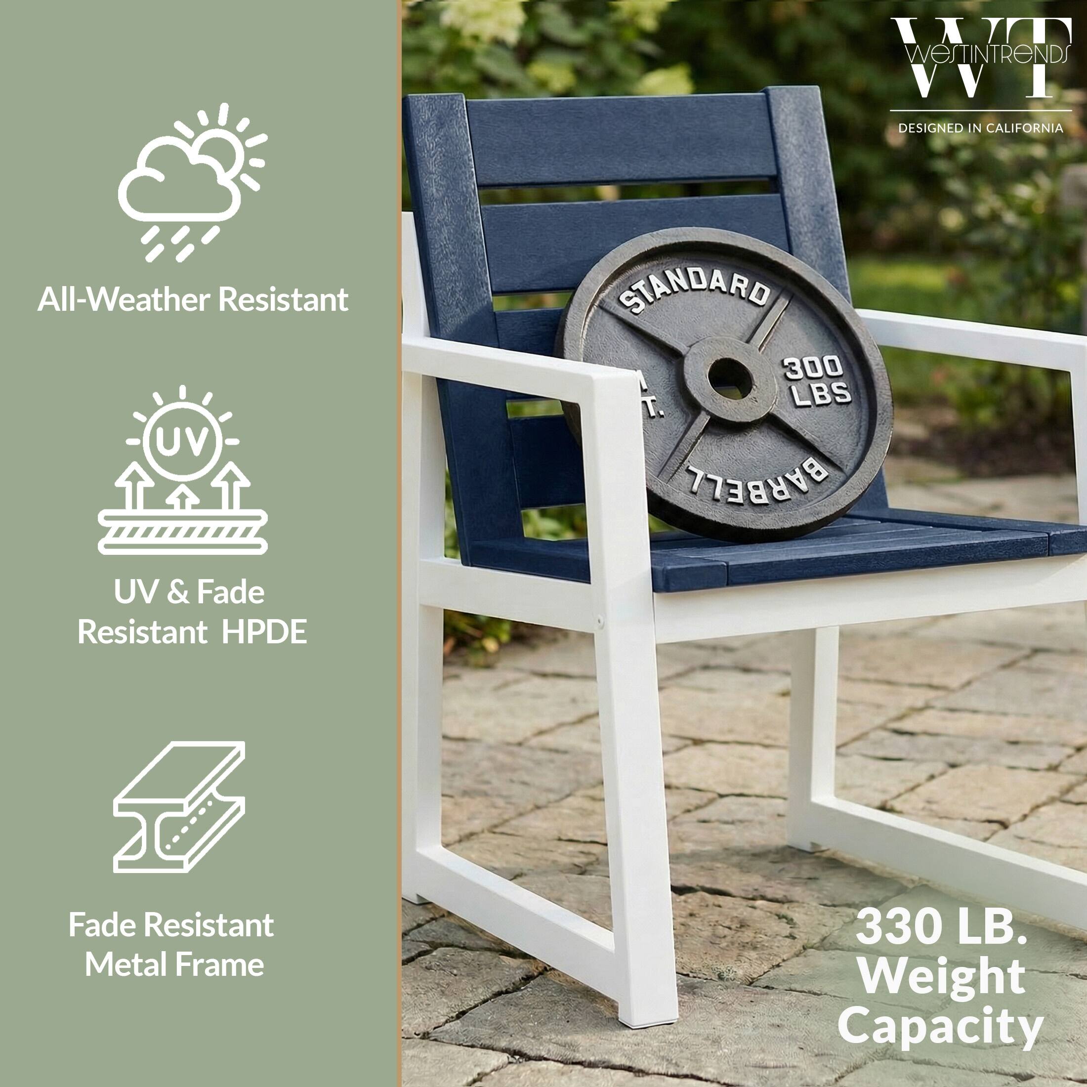 WESTINTRENDS  
DESIGNED IN CALIFORNIA  

All-Weather Resistant  
UV & Fade Resistant HPDE  
Fade Resistant Metal Frame  
330 LB. Weight Capacity