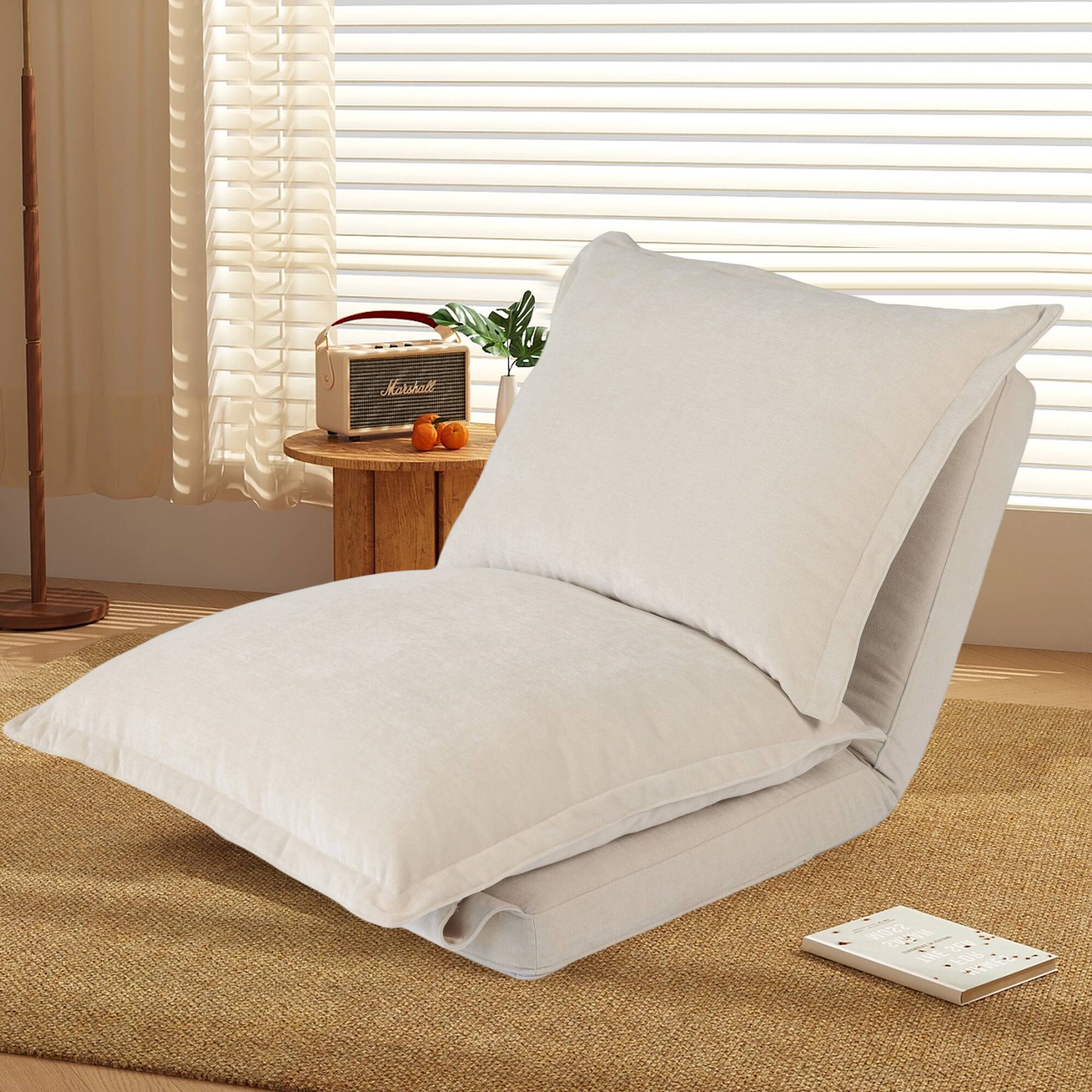 GOODSILO - Versatile Convertible Floor Sofa with Adjustable Backrest and Pillows for Modern Compact Living Spaces - Antique Cream
