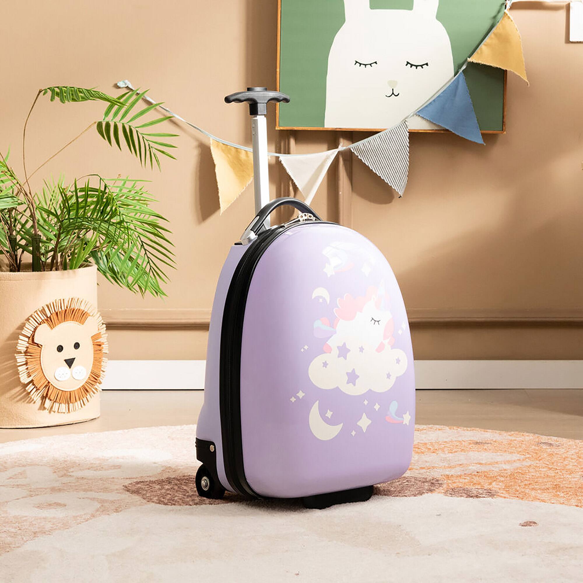 Alt View 1. Gymax - Gymax 16'' Kids Carry-On Luggage with Wheels w/ 2-Level Aluminum Handle Suitcase Purple - Purple.