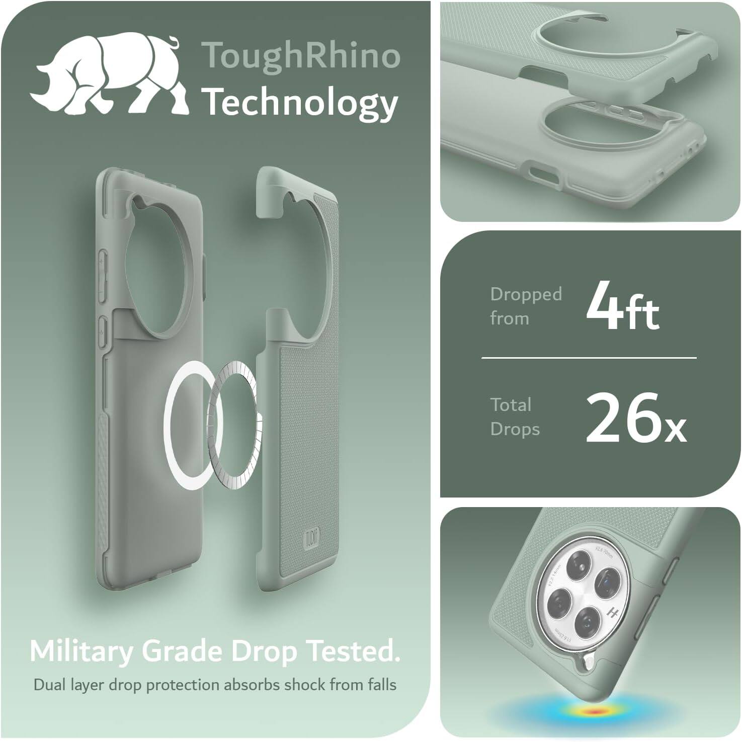 ToughRhino Technology

Military Grade Drop Tested.
Dual layer drop protection absorbs shock from falls

Dropped from 4ft
Total Drops 26x