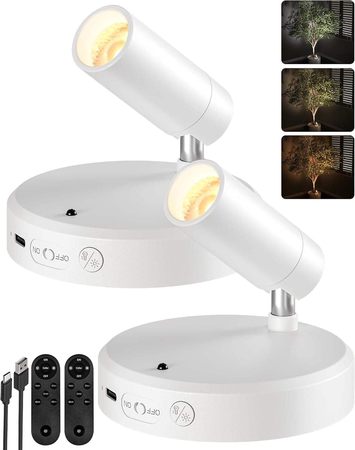 FINEAK - 2 Pack White Rechargeable Spotlights (5500mAh, Remote, 3CCT)