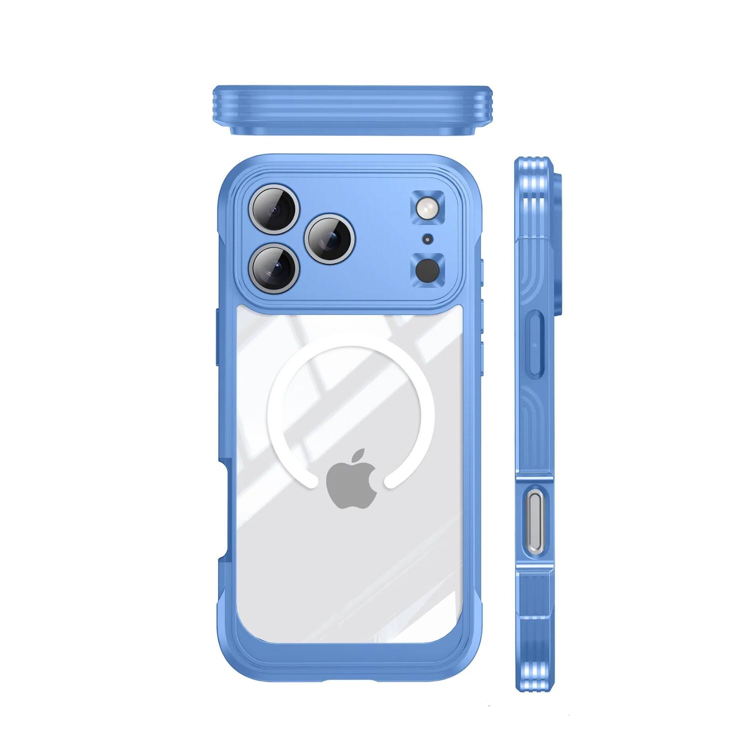 Left. Stock Preferred - iPhone 17 Pro Full Body Clear MagSafe Case with Built-in Screen Protector Blue - Blue.