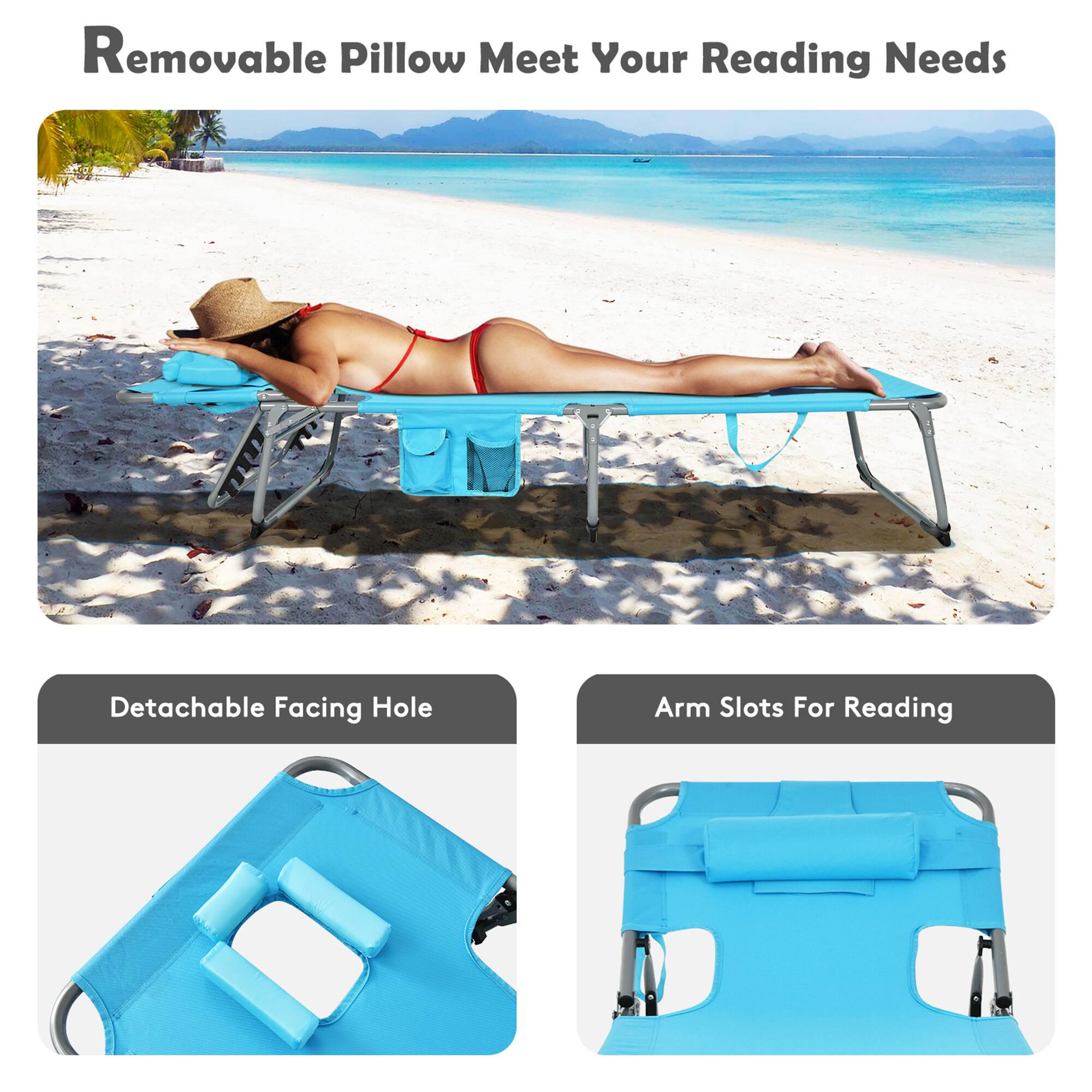 Removable Pillow Meet Your Reading Needs
Detachable Facing Hole
Arm Slots For Reading