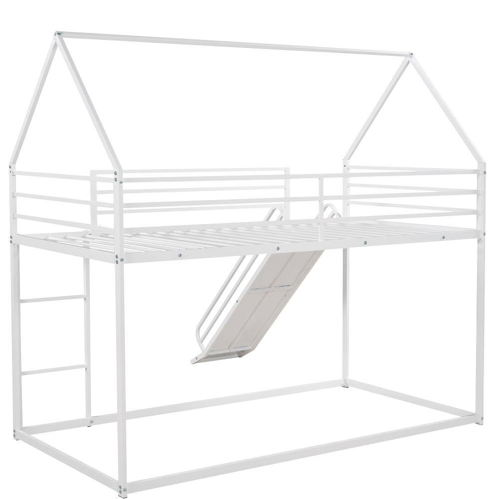 Alt View 8. Loheer - Loheer Twin over Twin House Bunk Bed with Slide White Metal Frame - White.