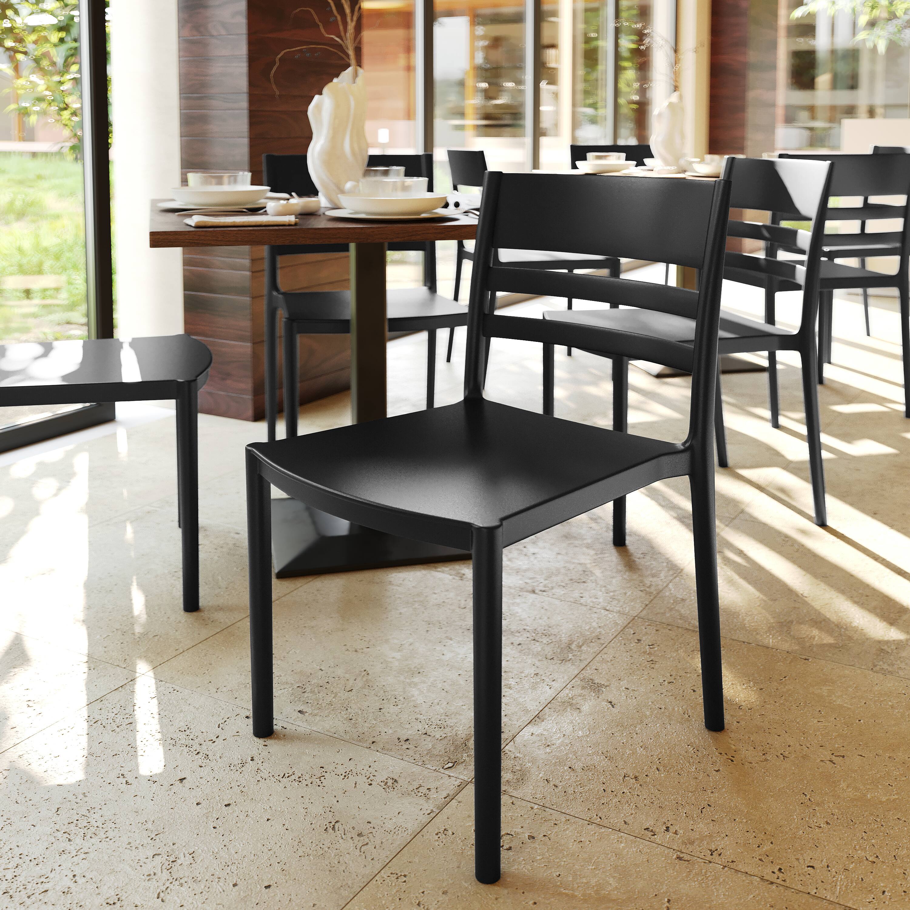 Alt View 2. Flash Furniture - Bridgeport Indoor-Outdoor Stacking Patio Chair with Slatted Backrest, Commercial All-Weather Resin Chair in Black - Black.