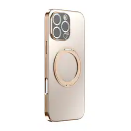 Dteck - for Apple iPhone 16 Pro Magnetic Plated Case,with 360 Rotatable Stand+Full Lens Cover,PC+TPU Hybrid Shockproof Shell - Desertgold