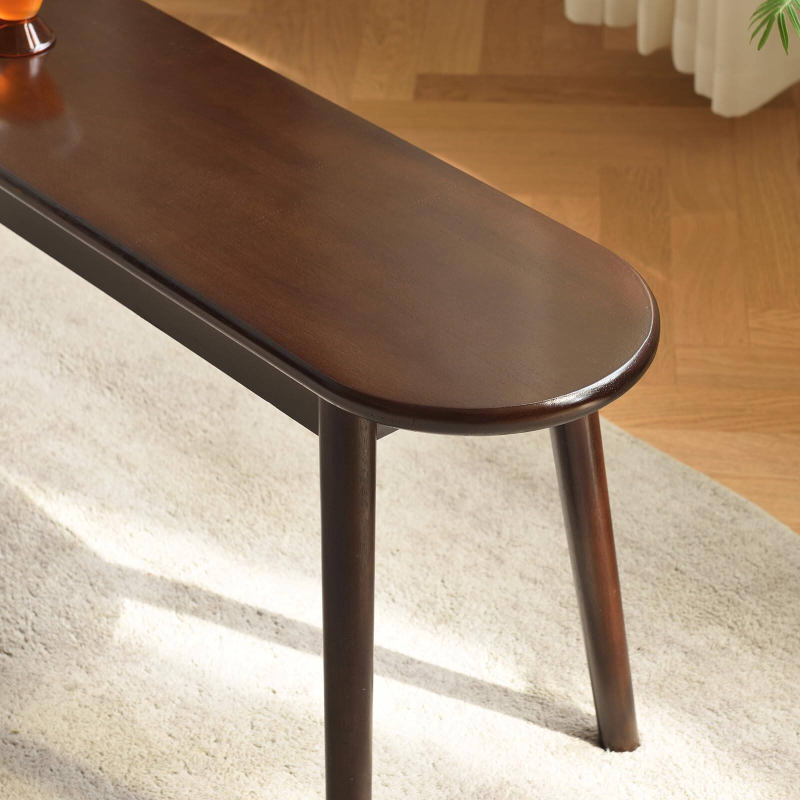 Alt View 1. JETRANSPORT - Walnut Solid Wood Bench 39.4" L - Narrow Mid-century Wooden Benches For Entryway Kitchen Dining Bedroom Shoe - Walnut 39".