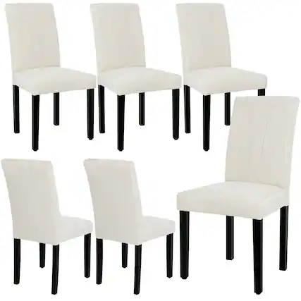 Front. Vecelo - Modern Dining Chairs Set of 6 - High Back PU Leather, Ergonomic Support, 260lb Capacity, Solid Wood Legs - Beige.