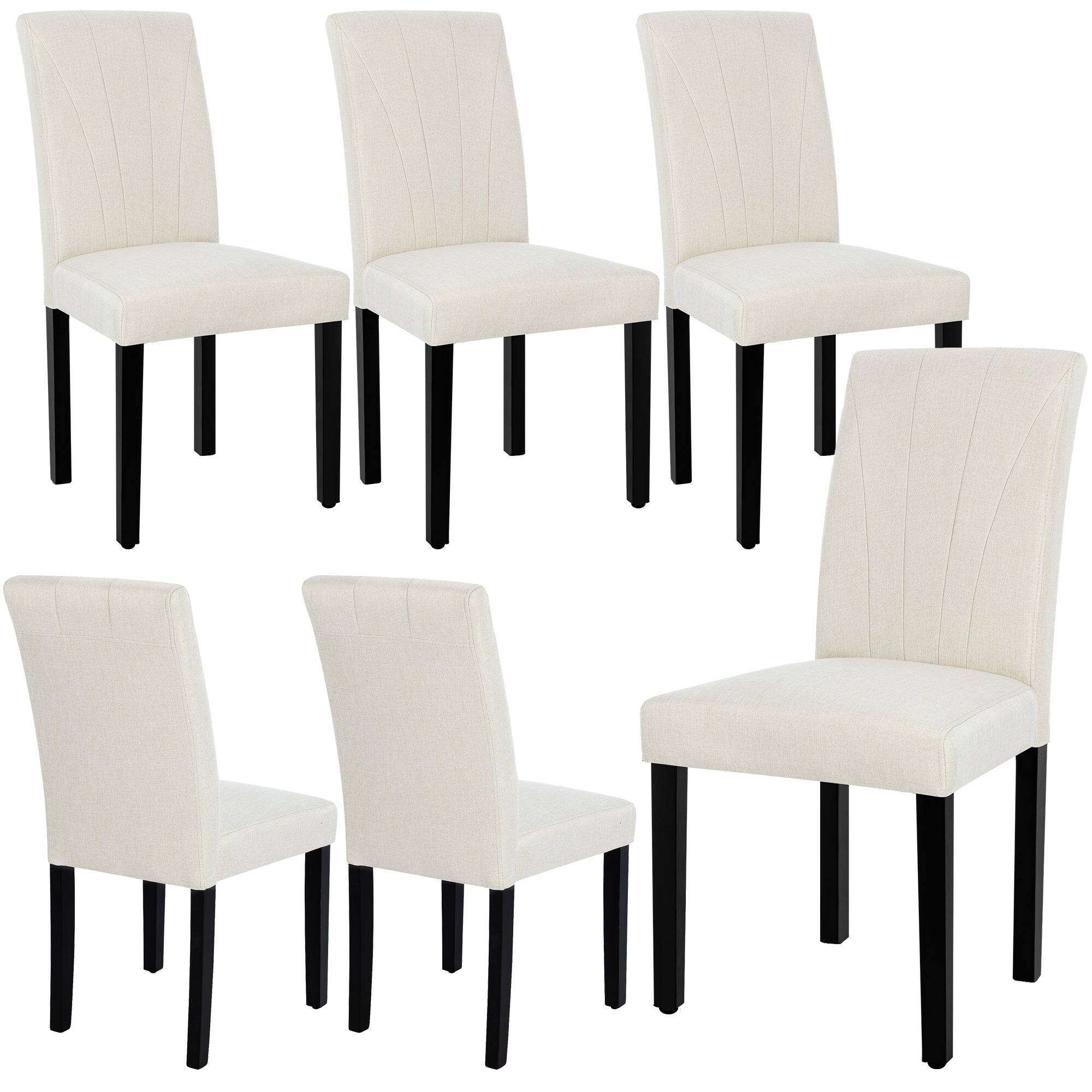 Front. Vecelo - Modern Dining Chairs Set of 6 - High Back PU Leather, Ergonomic Support, 260lb Capacity, Solid Wood Legs - Beige.