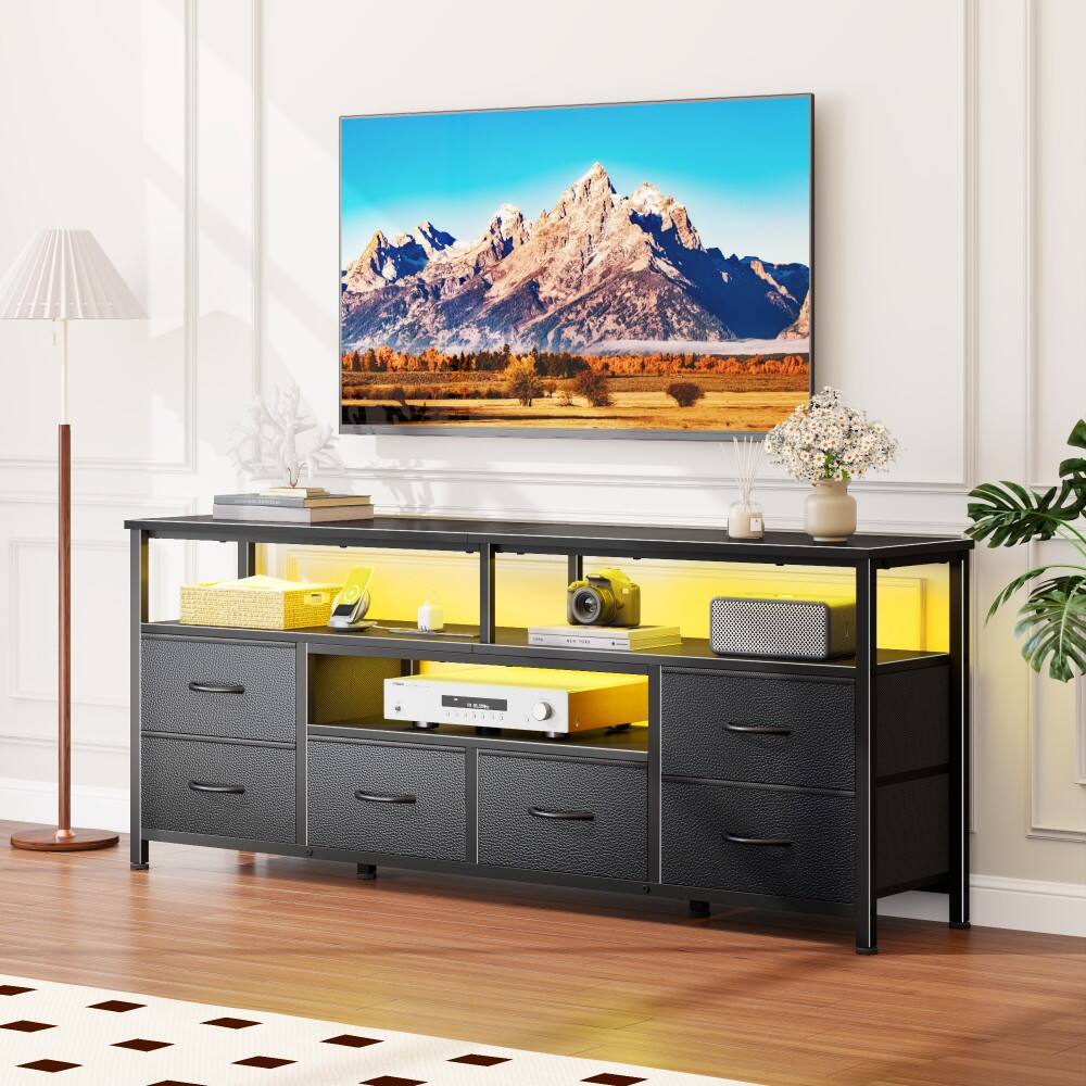 Alt View 7. Furnulem - 55 Inch TV Stand Dresser with Charging Station LED Lights 6 Fabric Drawers Entertainment Center for TVs up to 60 Inch - Black.