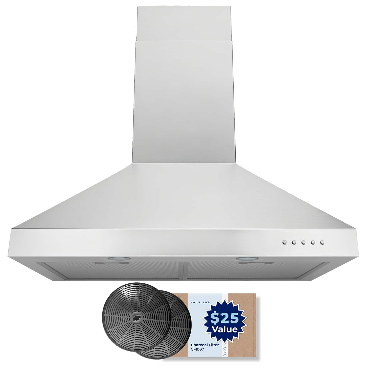 Hauslane - 30 inches - Convertible - Wall Range Hood - Silver