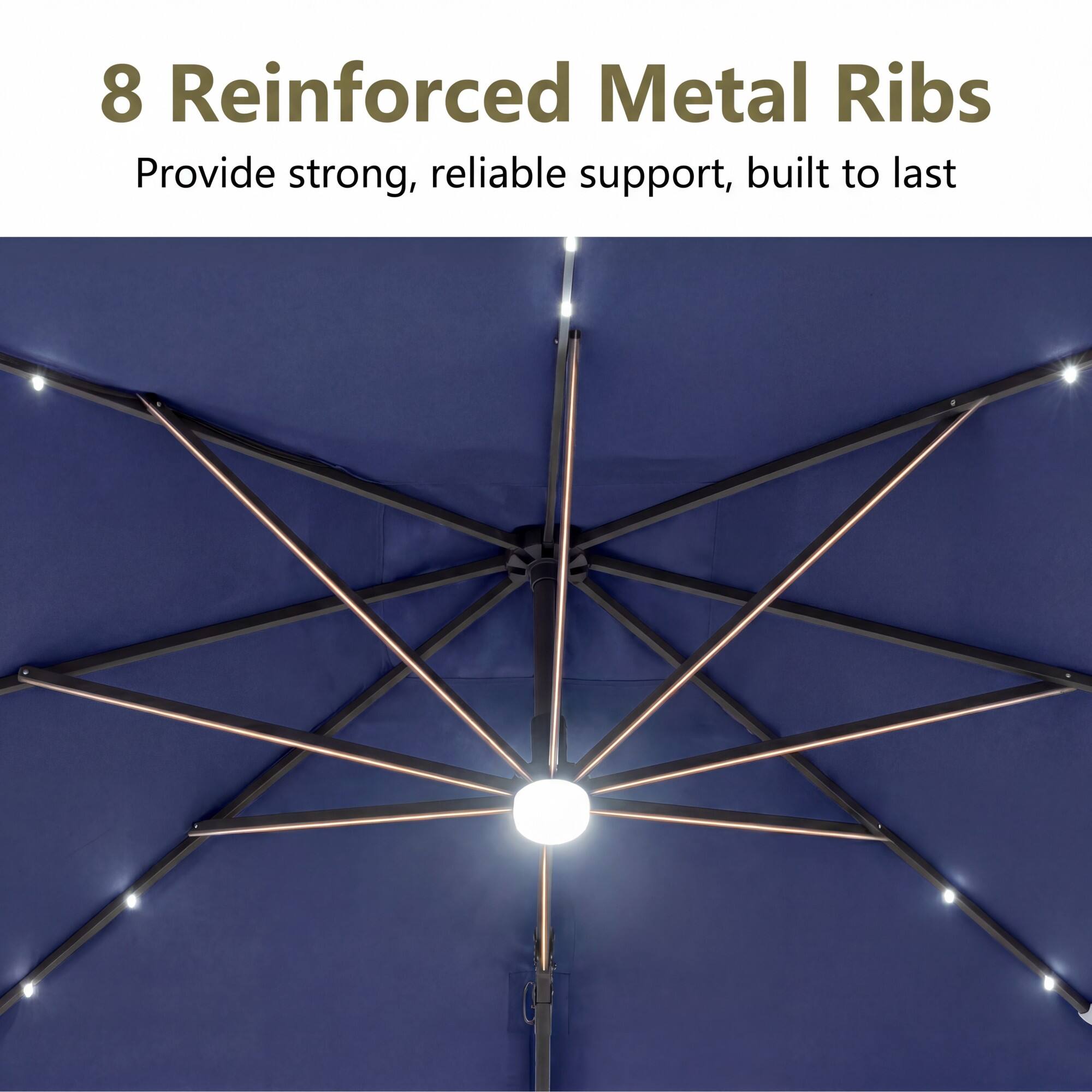 8 Reinforced Metal Ribs  
Provide strong, reliable support, built to last