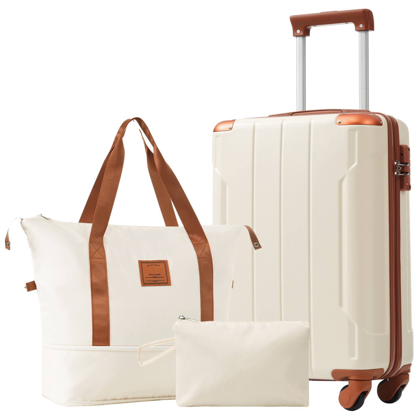 Angle. APRILSOUL - Luggage Set Piece with Spinner Wheels Lightweight Hardshell ABS Suitcase  White Brown - Brown.