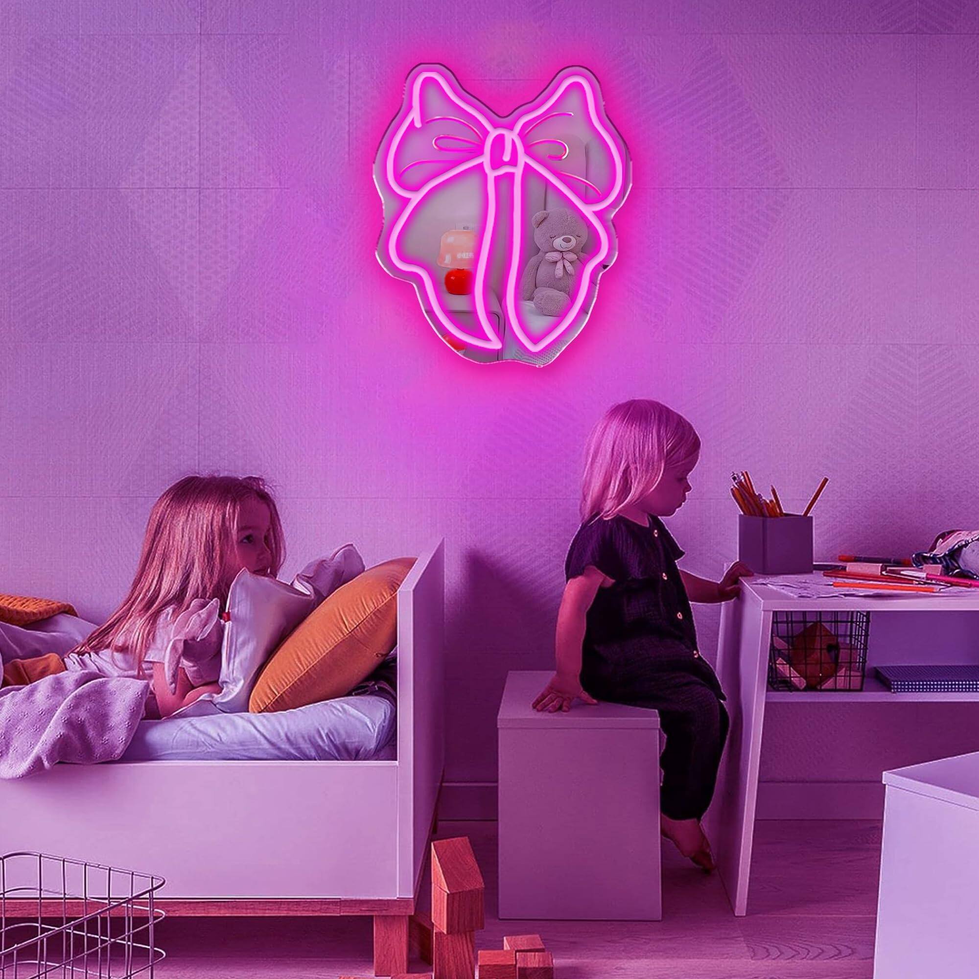 Alt View 1. Comfort Essence - Bow Mirror Neon Sign Lighted Wall Decor For Makeup Vanity Aesthetic Gift Her 15" 12 7" Unique DesignWall - Baby Pink D-Bow-Large.