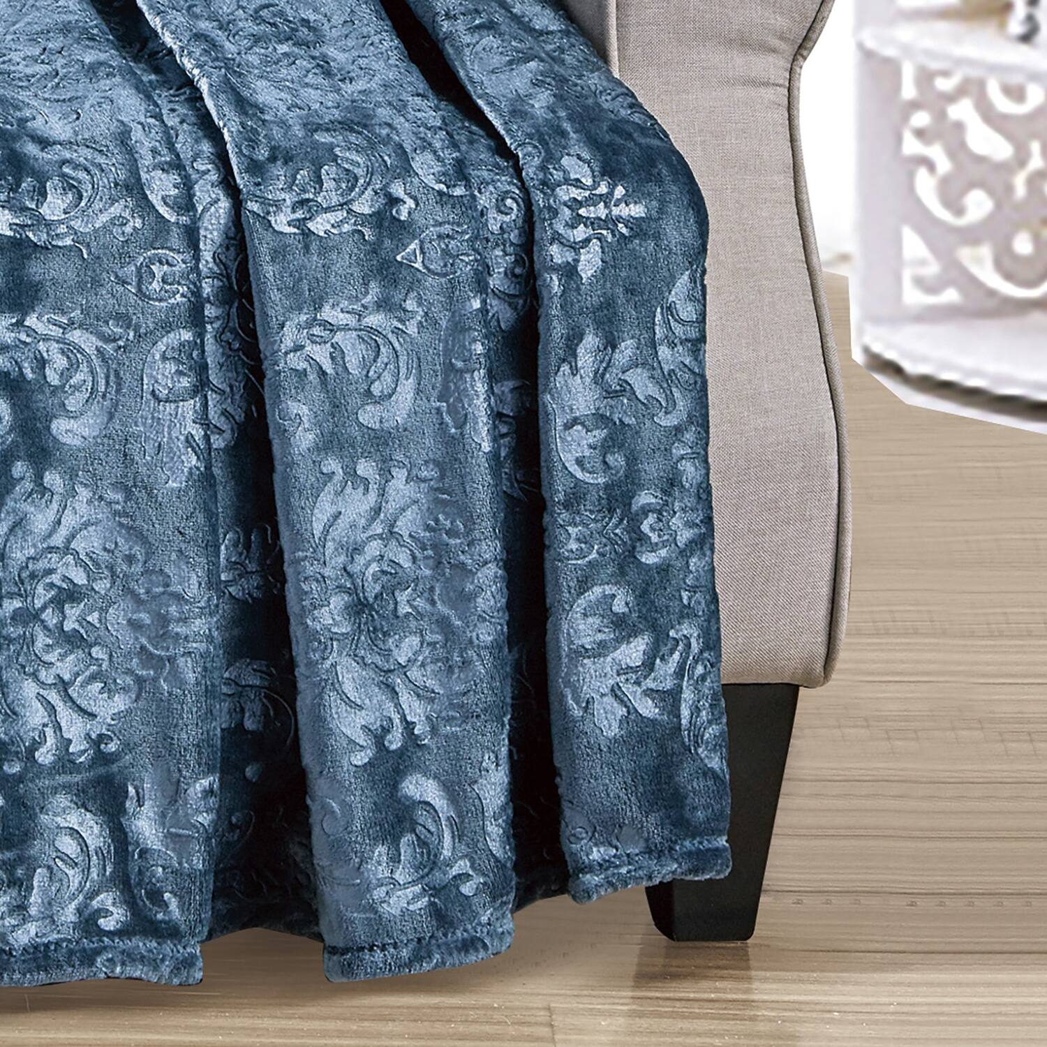 Alt View 3. Noble House - Plazatex Versailles Embossed Decorative Super Soft Throw Blanket for Sleep/Decor 2 Pack 50" x 60" Oxford Blue - Oxford Blue.