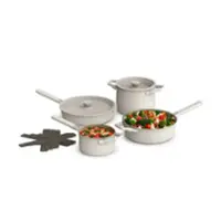 Bella - Fits-anywhere Kitchenware: 9-Piece Store More Ceramic Nonstick Cookware Set - Oatmilk - Front_Zoom