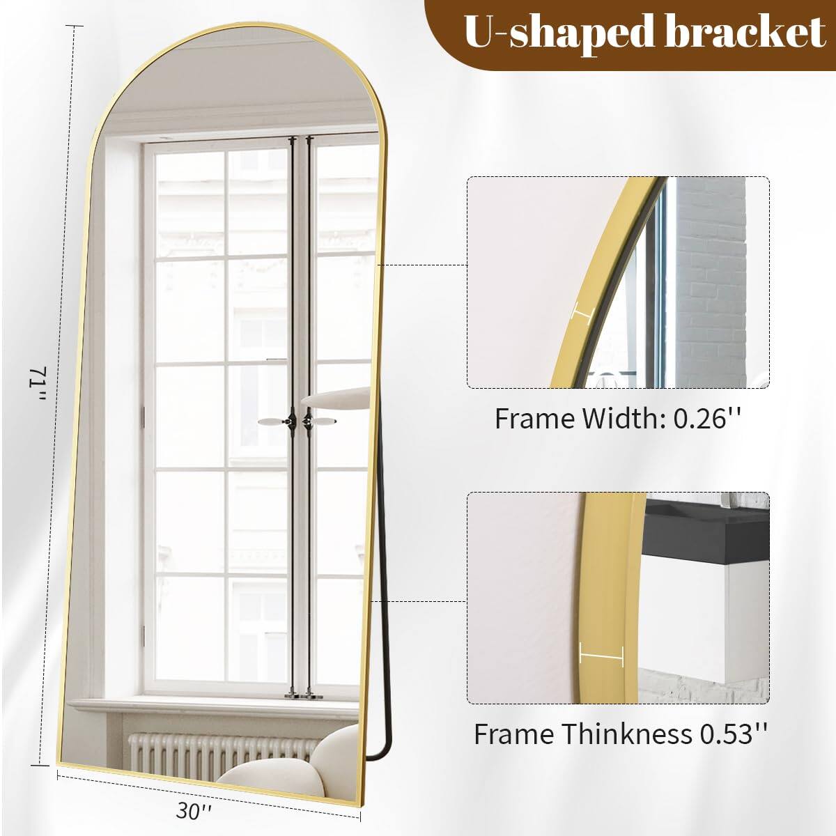 U-shaped bracket

Frame Width: 0.26"

Frame Thickness: 0.53"

30"
