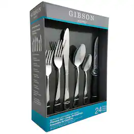 Gibson - Home Trillium Plus 24 Piece Stainless Steel Flatware Set with 4 Steak Knives - Silver