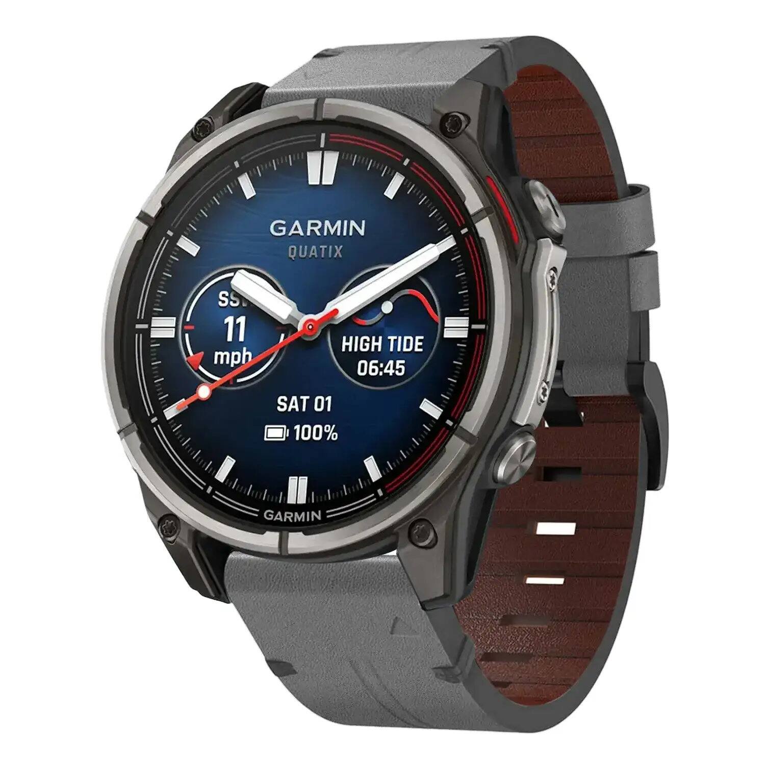 GARMIN QUATIX  
SS 11 mph  
HIGH TIDE 06:45  
SAT 01  
100%  
GARMIN