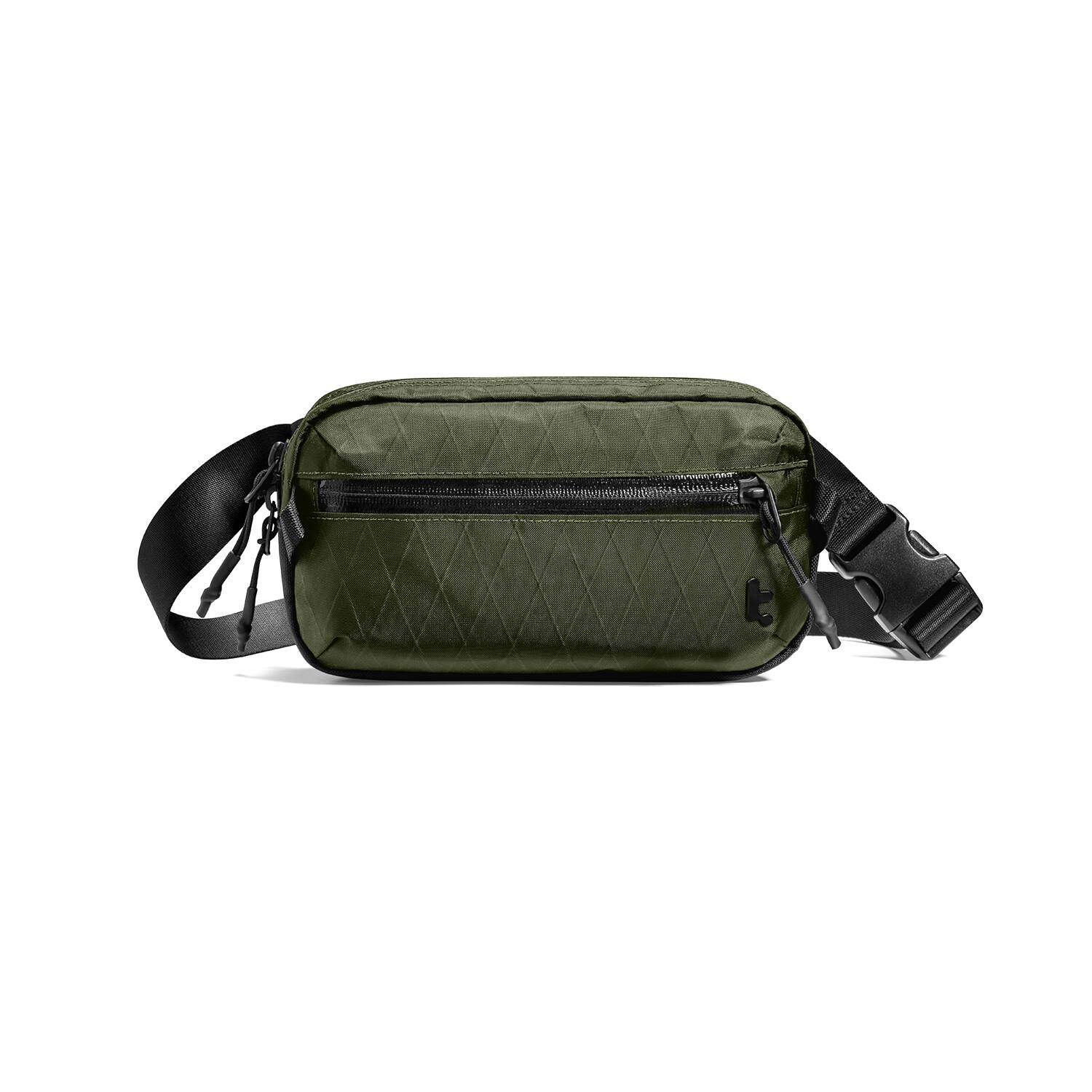 Angle. tomtoc - Aviator-T35 1.5L X-Pac Sling Bag with RFID Blocking, Minimalist Crossbody Bag Chest Shoulder Pack for Travel, Everyday - Green.